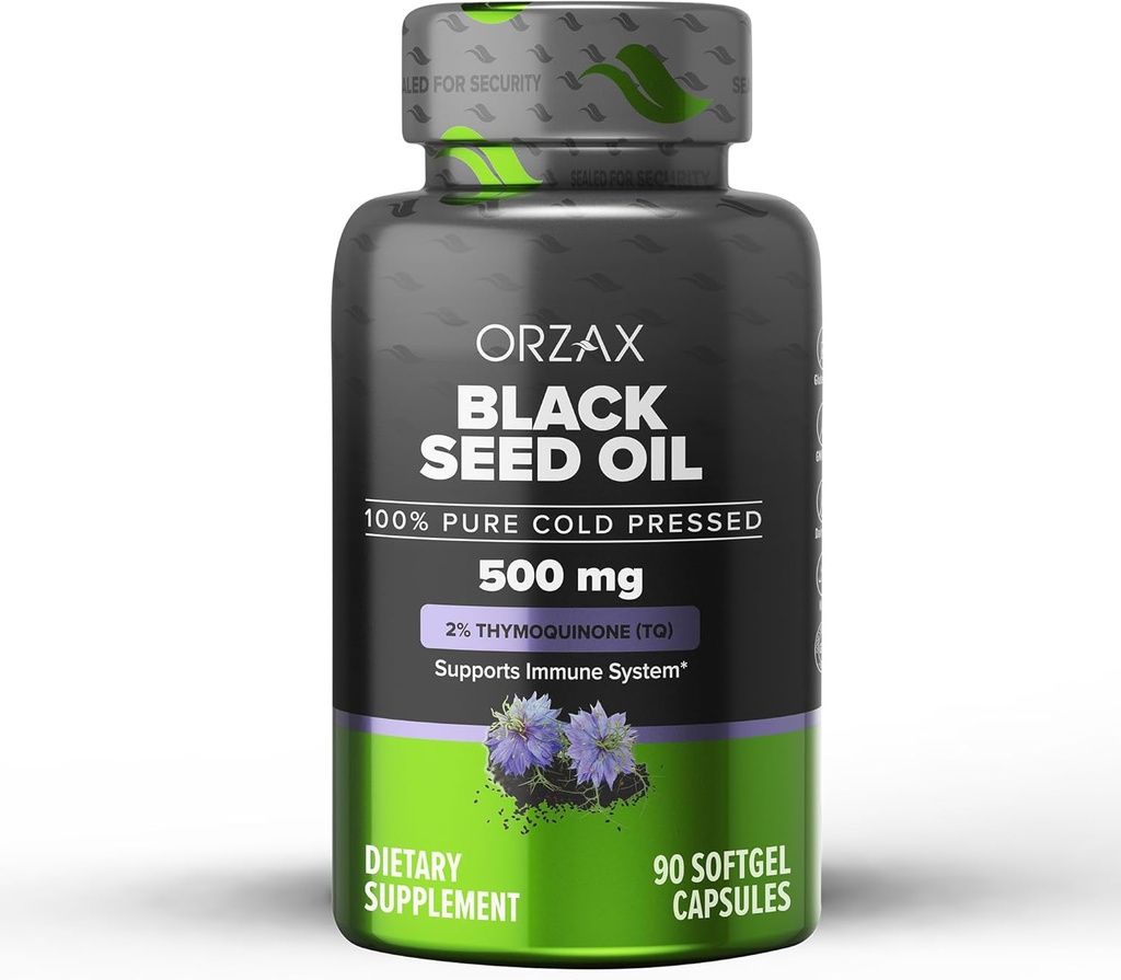 ORZAX Black Seed Oil Cold Menekan 100% Pure 124; Non-GMO - Rich in Omega 3 6 9 & Thymoquinone: