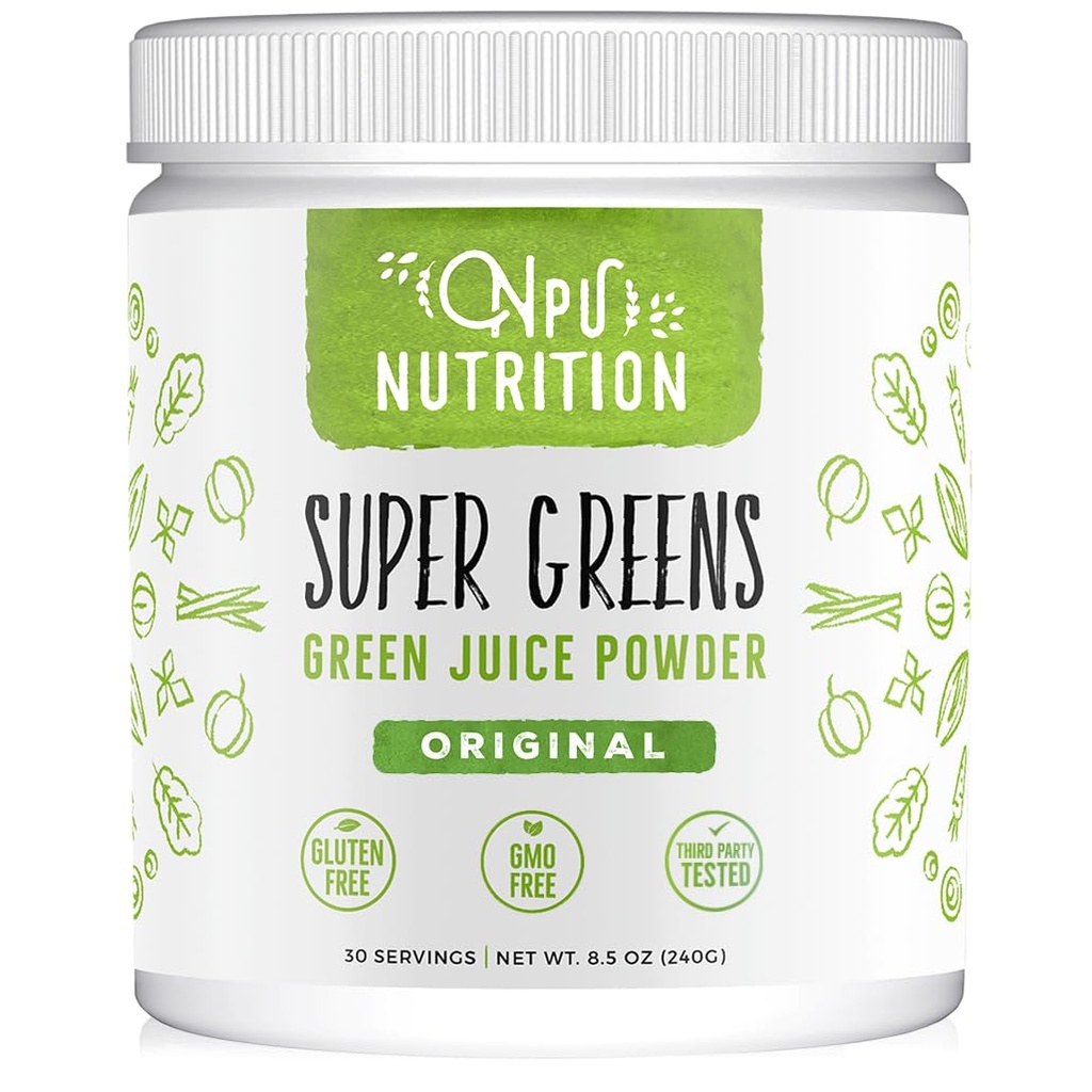 Super Greens Powder Organic Blend: Non-GMO Suplemen, Termasuk Spirulina, Alfalfa, Spinach, Progrens, Fiber dan Digetical Enzymes, Tidak ada Maneteners Buatan, 30 Servis