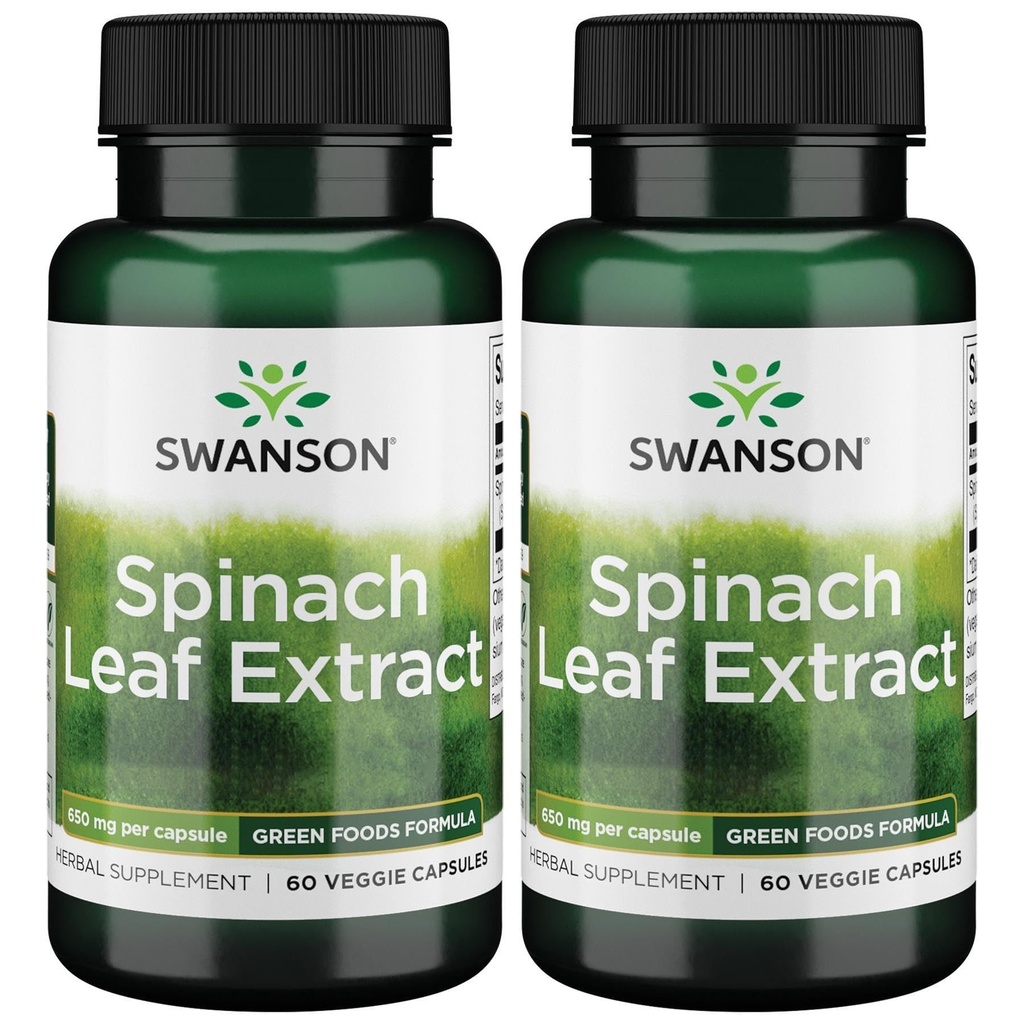 Swanson Spinach Leaf Extract - Herbal Supplement Promoting Overall Health - Green Foods Formula w / Benefy Thlorofil & Chlorophill - (60 Vevgie Capsules, 650mg Masing-masing) (2 Pack)