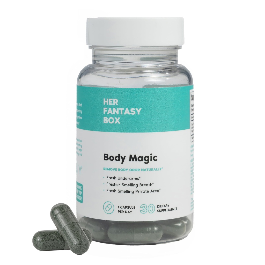 Kotak Fantasi-nya 124; Tubuh Magic 124; Chlorophyll Capsules - 30 Vegan Capsules untuk Detox, Dibubble, Gut Kesehatan, Skin Dukungan, dan Oily Skin - Natural Energy Booster