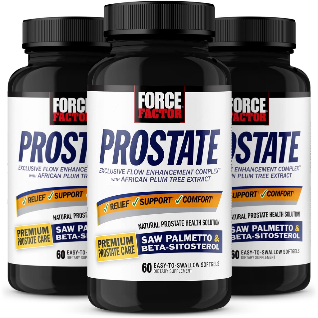 FORCE FACTOR Prostate, 3- Pack, Saw Palmetto dan Beta Sitosterol Suplemen untuk Men, Prostate Health Dukungan, Ukuran Bantuan, Pengatur Pembebasan, Mengurangan Jam Malam, 180 Softgels