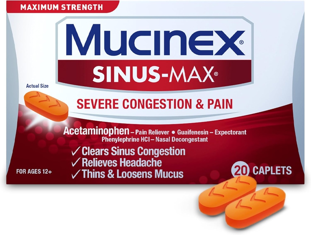 Mucinex Sinus- Max PAST Relief Caplets, 20 Count