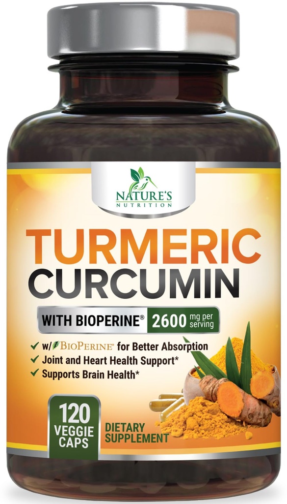Suplemen Curcumin Turmeric 2600mg - 95% Curcuminoid dengan Ekstrak Turmeric & BioPerine Black Extract untuk Absorpsi Terbaik, Dukungan Bersama Vegan Alam, Non- GMO, Botol di AS - 120 Capsules