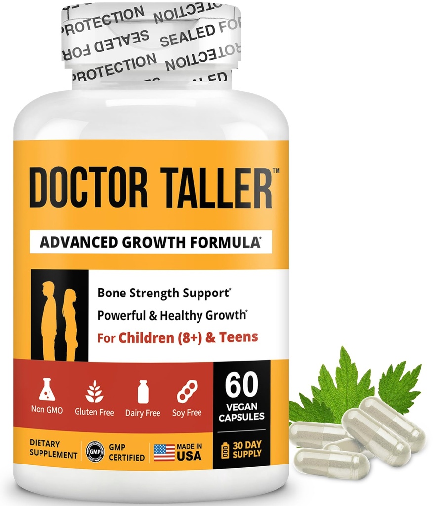 Nost Doctor Taller - Bone Strength Supports, Enhance Immune System - Keto with Calcium, Vitamin D3, Vitamin K2, Amino Acids & Herbs for Children (8 +) - 60 Vegan Capsules 124; 1 Bulan Supply