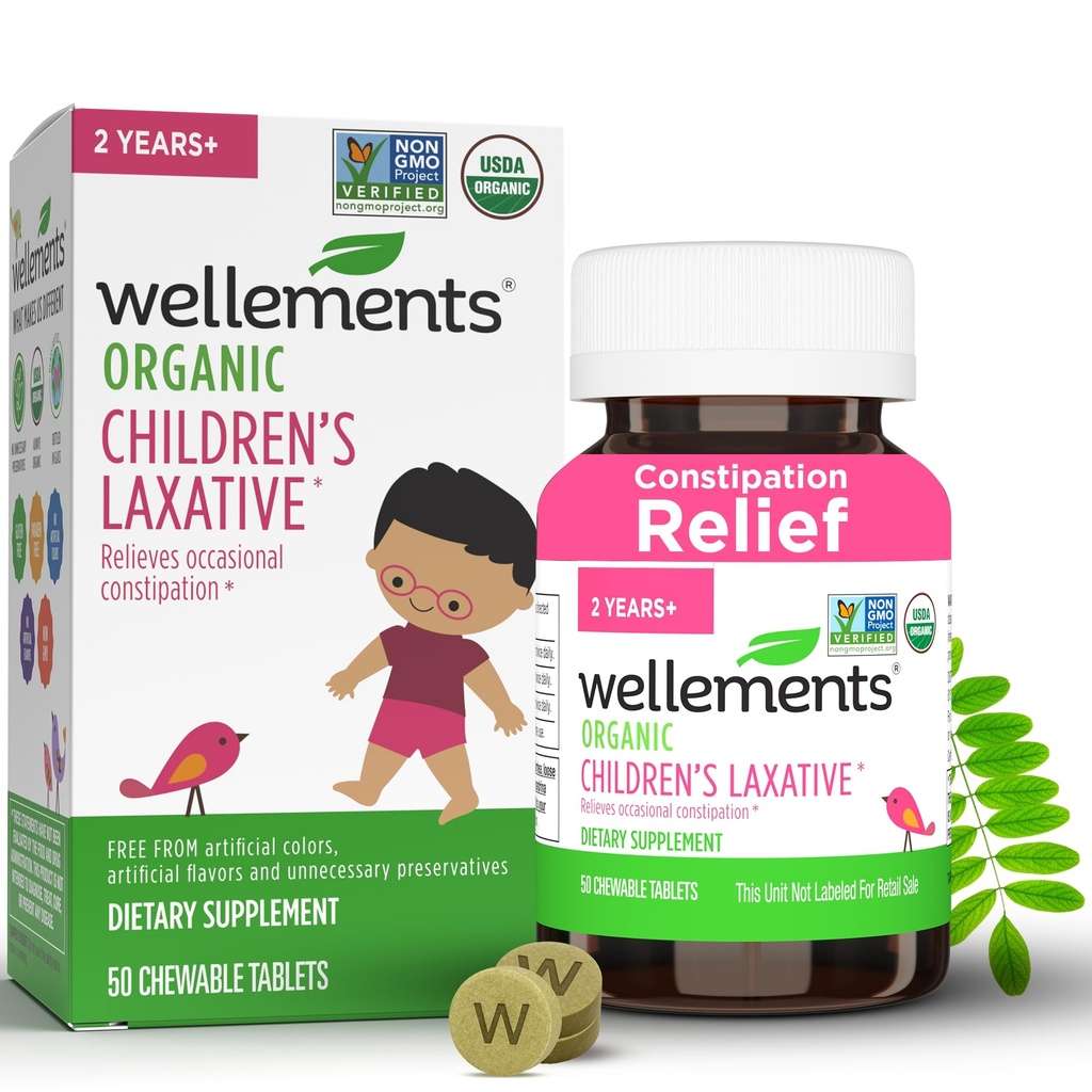 Larangan anak-anak Organik untuk sembelit (50 Cable Tablet); Tablet Serna Organik untuk 2 + Anak-anak: Non-GMO, USDA Organik, Gluten Free 124; Laxatives Alam untuk Relief Konstilasi *
