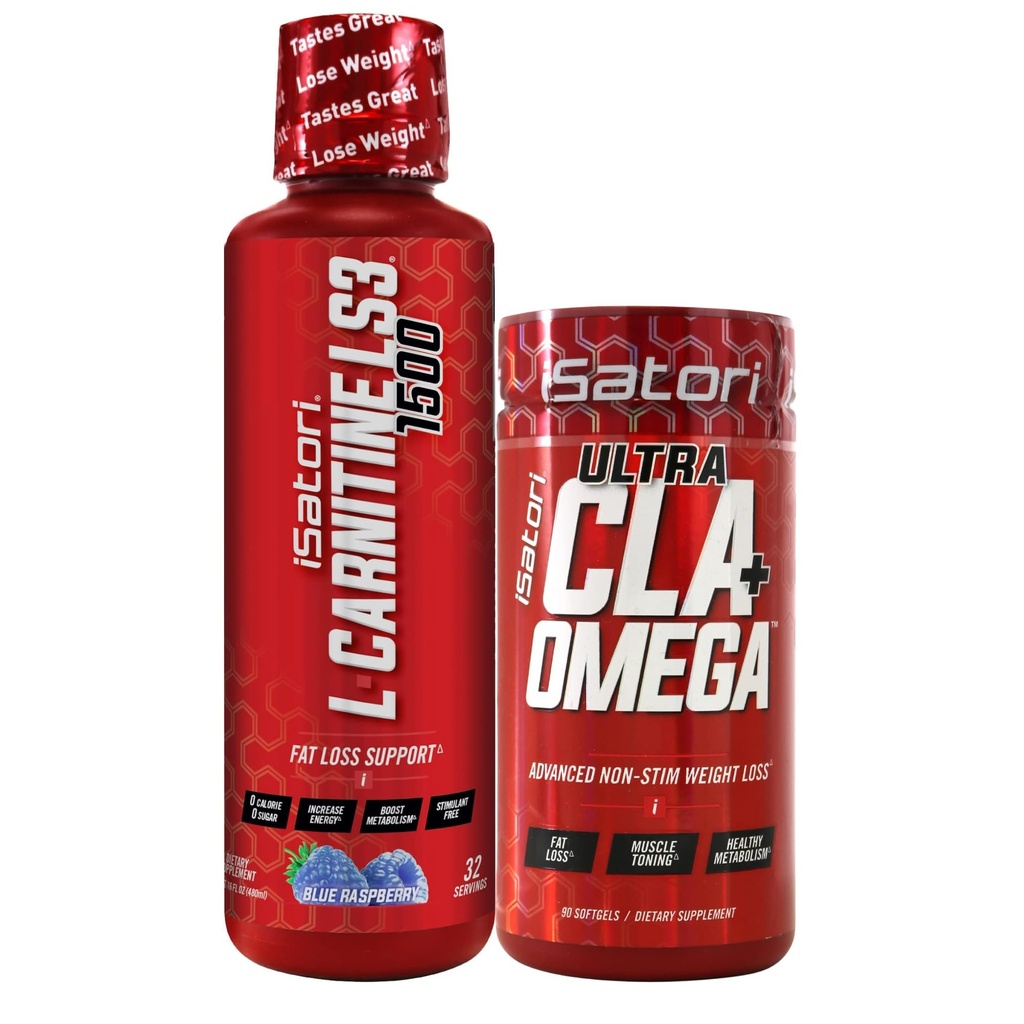 iSatori L- Carnitine LS3 Blue Raspberry 1500mg (32 Servings) Ultra CLA (90 Softgels), Liquid L- Carnitine dengan Acetyl, Omega 3 6 9 Safflower Oil