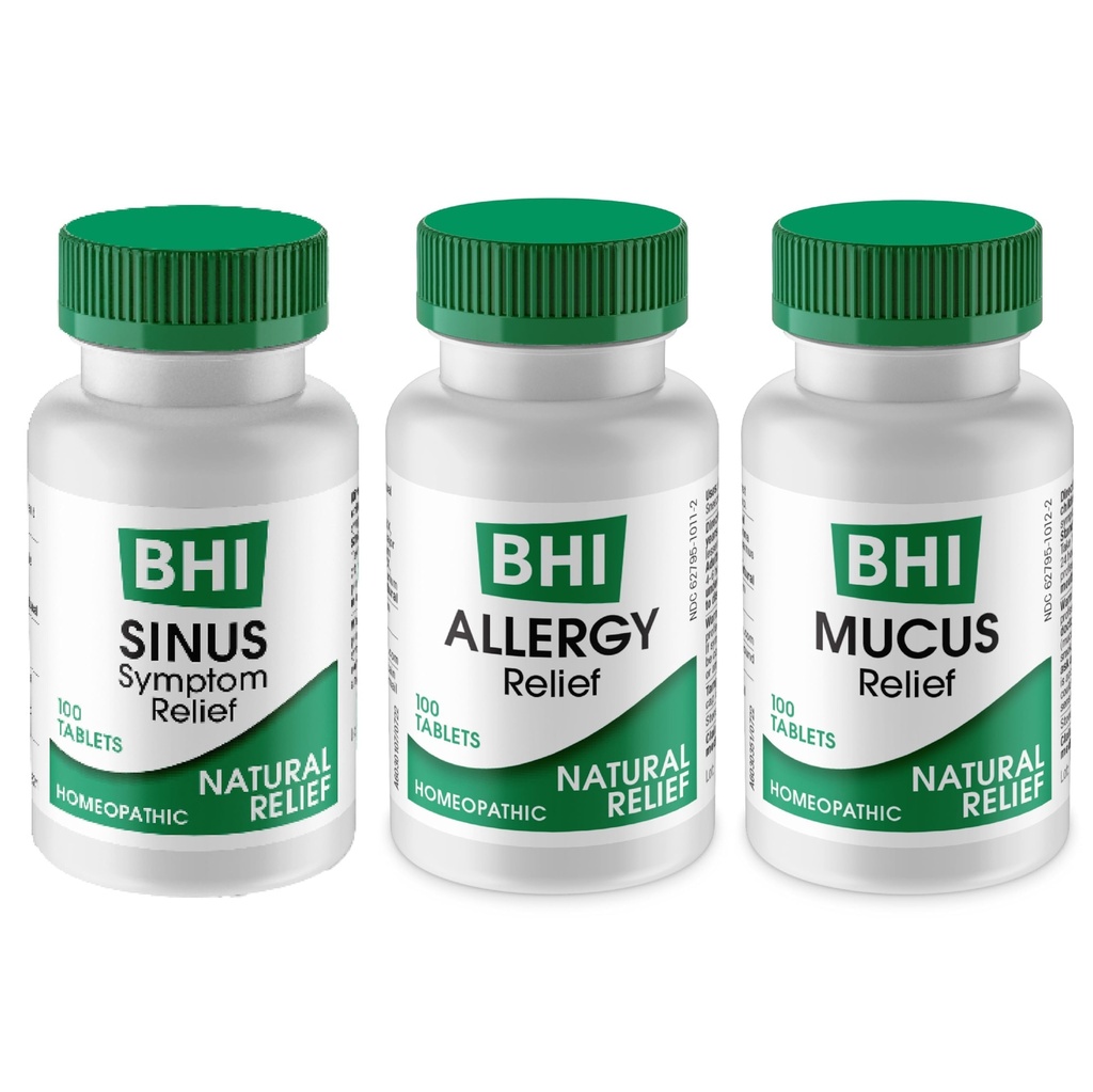 Mediterania BHI Multi Symptom Flare-Up Defense Bundle Singus Relief Tablet (100) Mucus Relief Tablet (100) + Allergy Relief (100) Relief Homeopathic - Fast-Bertindak, Quick- Dissolve