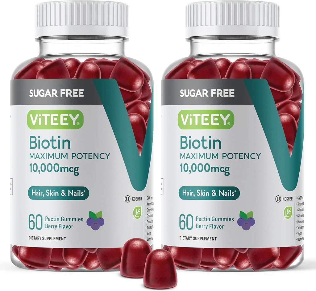 ViteyBiotinGummies for Hair, Skin, and Nails 100.000mcg - Sugar Free - Wird-