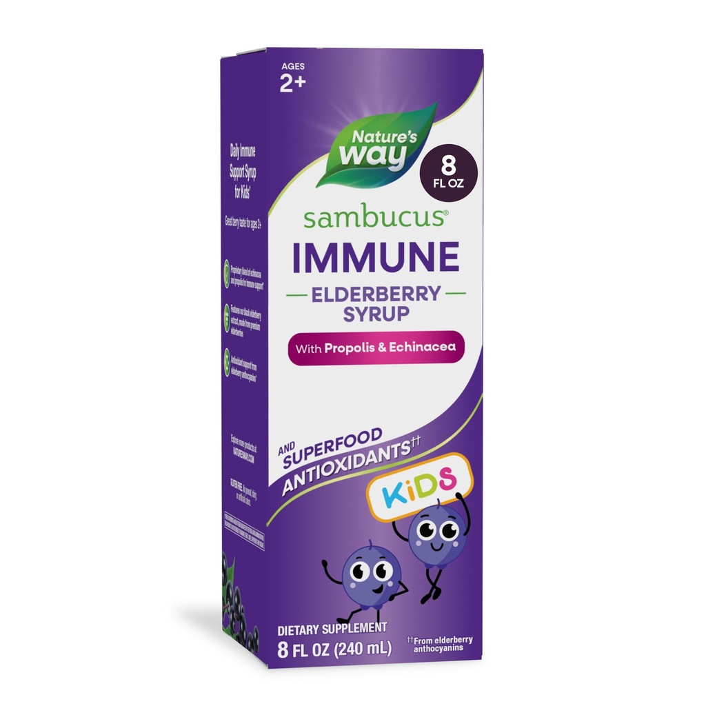 Nature 's Way Sambucus Elderberry Immune Syrup untuk Anak Umur 2 +, dengan Echinacea & Propolis, Imune Dukung Syrup *, Vegetarian, Berry Flavored, 8 Fl Oz