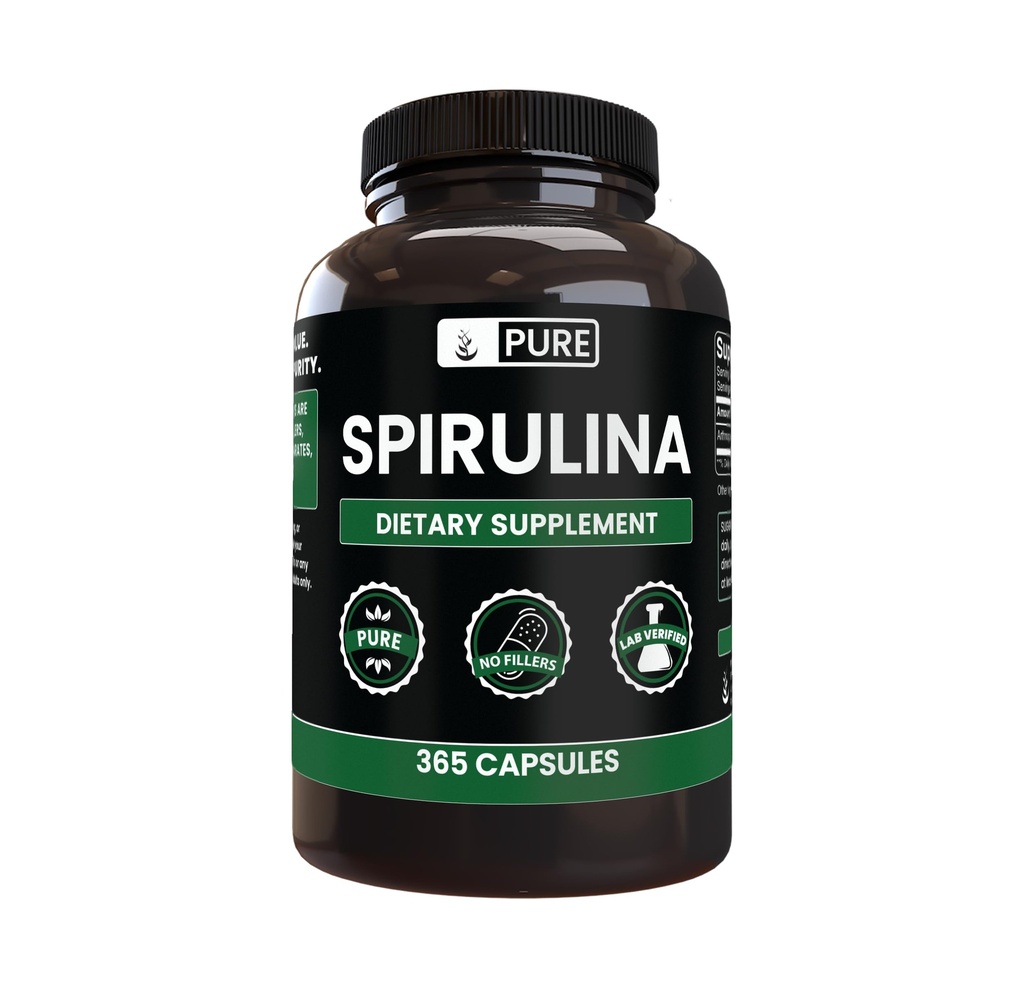 Murni Spirulina Asli (365 Capsules) Tidak Magnesium Atau Pengisi Rice, Selalu Murni, Lab Verifikasi