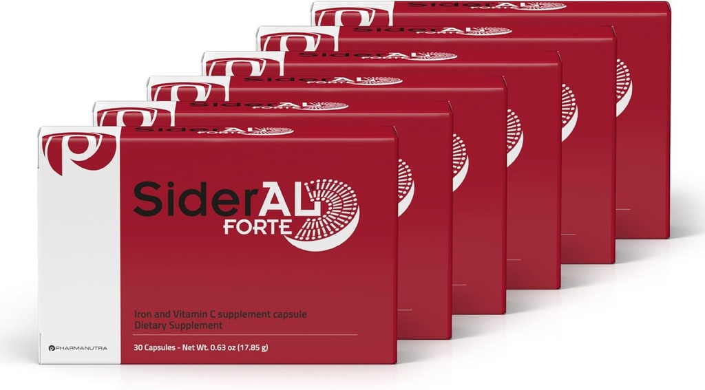 SiderAL Forte Iron Suplement dan Vitamin C untuk Perempuan dan Pria - Premium Suplemen untuk Defisiensi dan Anemia Dukungan - Tinggi Absorpsi - Lembut pada The Stomach - Non-Constipating - 180 Caps