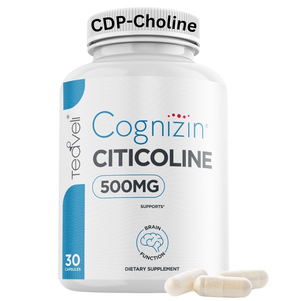 Teaveli Cognizin CDP 500mg Choline Capsules-Clinically Studied Brain Suplemen untuk mendukung Clarity, Concentration and Memory - Kebanyakan Bioavailable Formure Choline Suplemen - 30