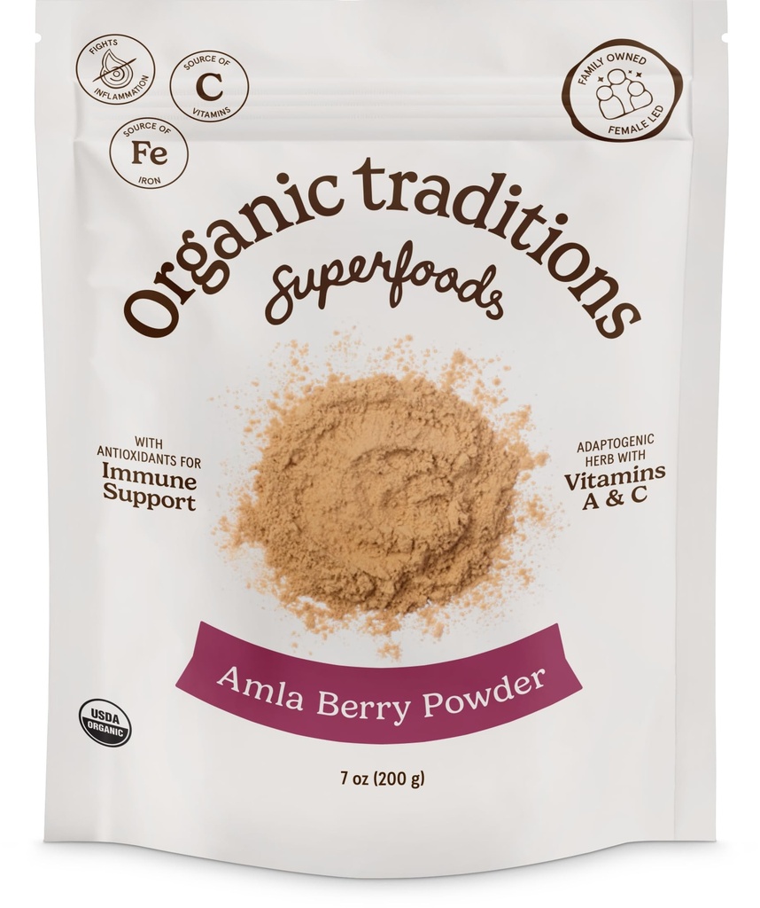 Tradiasi organik Amla Berry Powder, bubuk Amla India Goseseberry, non-GMO bubuk buah Superfood, 7oz (200g) Bag