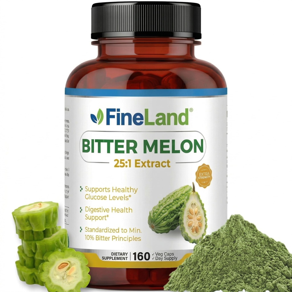 FineLand Bitter Melon 25: 1 Ekstraksi 12.500mg Kekuatan, 10% Bitter Prinsip, 160 Vegan Capsules, Support Digetical Health, Standardisasi dan konsentrasi 25X Ekstrak, Non-GMO Dibuat di AS