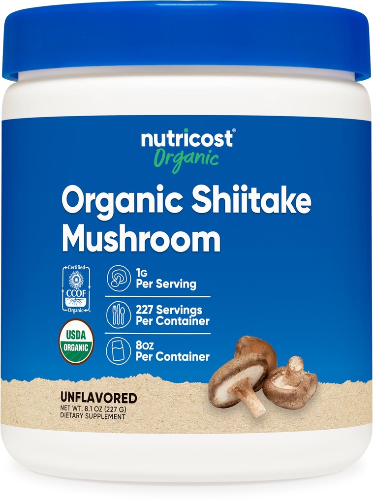 Nutricost Organic Shiitake Mushroom Powder 8oz - 100% Organik Disertifikasi, Gluten Bebas, Non- GMO