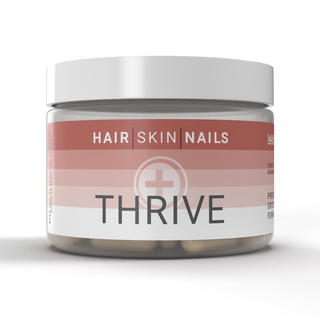 Le- Vel Thrive, Premium Collagen dengan Biotin 3500mcg, Vitamin C, Zinc, dan Turmeric - Rambut, Skin, Nails, Joints - Kolagen Marinir Hydrolyzed, Ashwagandman, Kertin, Kelsules Organik 60 Capsules