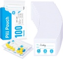 ZIKEE Pill Bags for Travel, Bisa digunakan kembali Pill Pouches BPA Free 2.75 "x 3.54", Dag Obat-obatan Harian dengan Kapasitas XL untuk 24 Oil Ikan, Vitamin Organizer dengan Writegigly-on Area (100 Count)