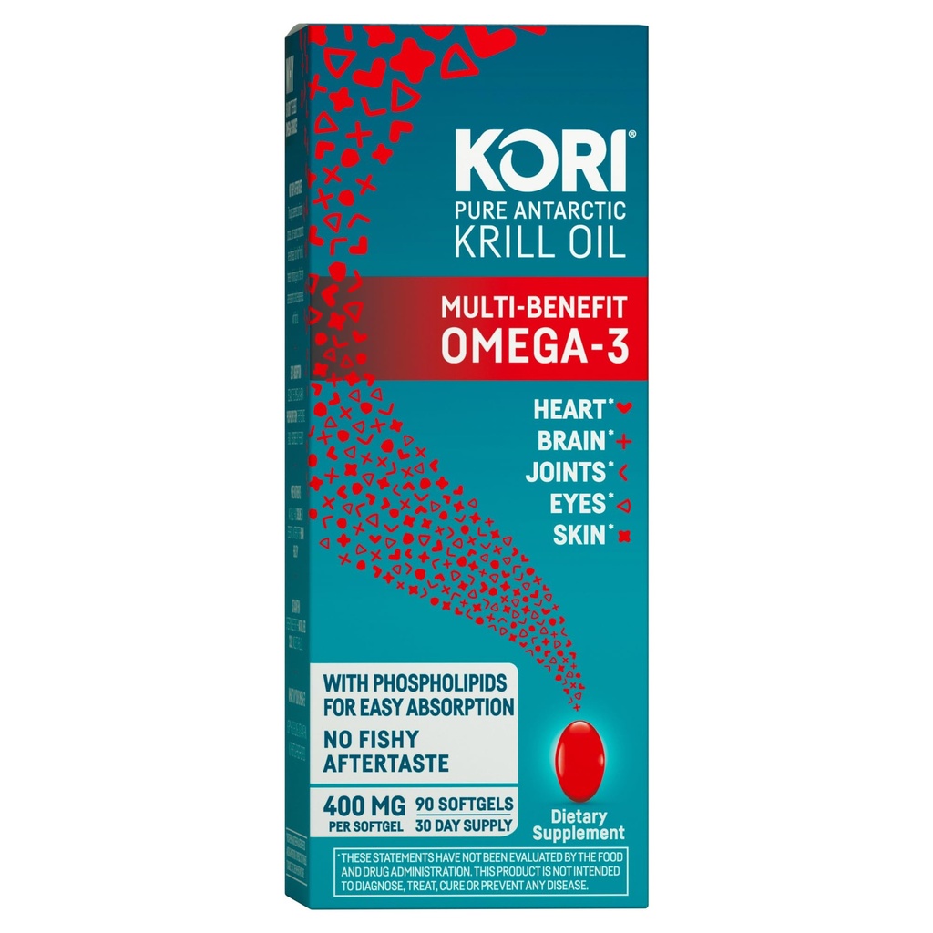 Kori Krill Oil Omega 3 Tambahan, Antartika Krill Oil dengan Absorpsi Superior vs Fish Oil Alternatif, 400 mg Softgels, 90 Softgeels, EPA & DHA