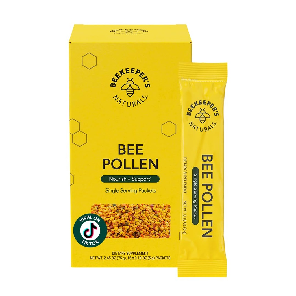 Beekeeper - 100% Raw Bee Pollen Stick Packs, Natural Preserved Enzymes, Sumber Vitamin B, Mineral, Amino Acids & Protin - Paleo & Keto Friendly, Gluten Free (15ct)