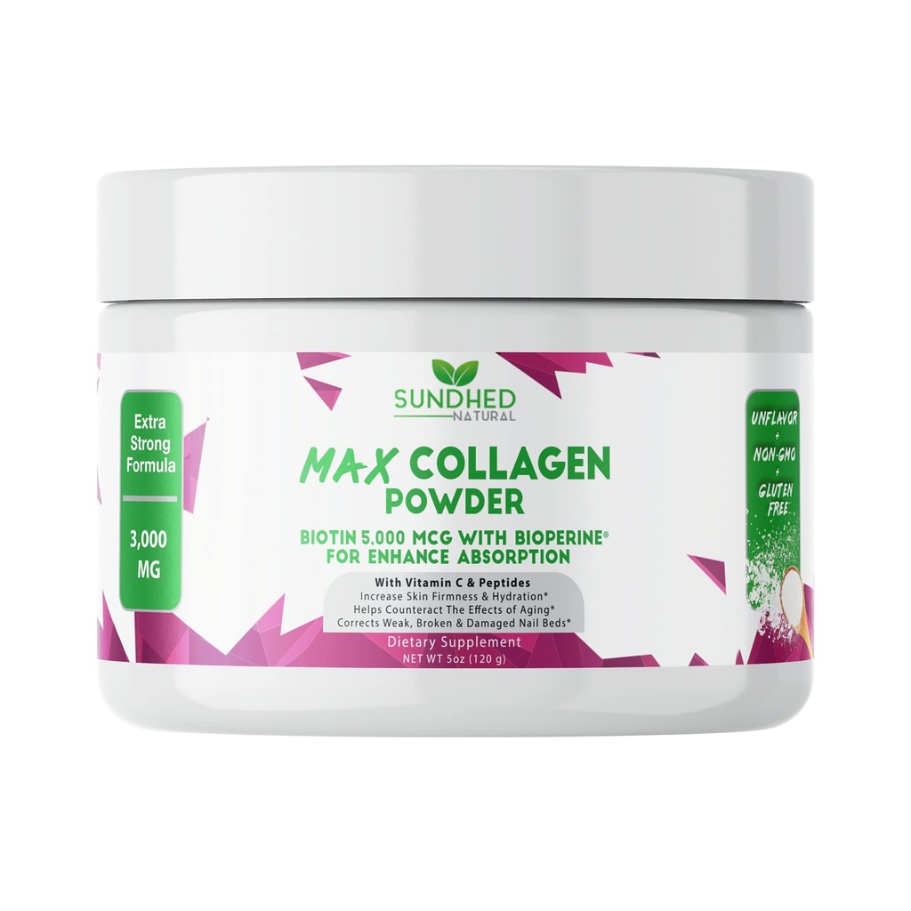 Max Collagen Plus C (30 Hari Supply) - Semua Natural Collagen Powder dengan Biotin & Bioperine ke Boost Anti Aging Hydration & Skin Firness - 500mg Vitamin C - Strengthen Bones & Nails