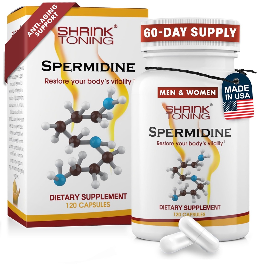 Shrink Spermidine Suplemen Skin & Anti- Aging Dukungan - 120 Vegan Caps 100% Poliamine Natural untuk Pria dan Wanita, Overall Wellness - Non-GMO, USA Membuat - dengan Spermidin Tinggi, Zinc & Thiamin