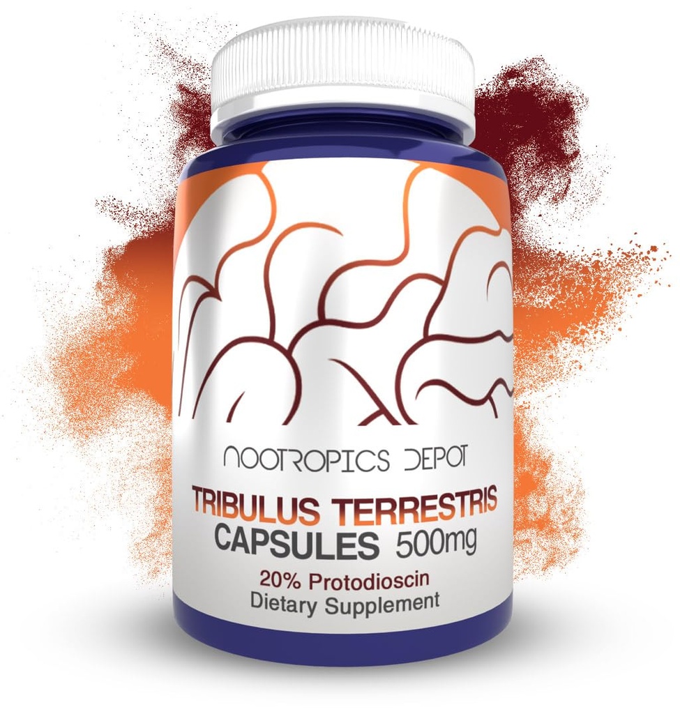 Nootropics Depot Tribulus Extract Capsules 124; 500mg 14; 20% Protodioscin 124; Tribulus terrestris = 124; Fitness, Mood, & Vitalitas 124; 60 Count
