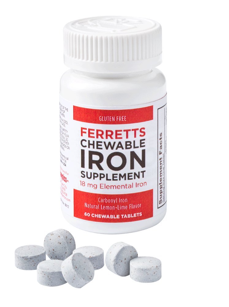Ferretts Suplemen Besi Chewable 18mg (Carbonyl Iron) - 60- Hari Supply Lemon- Lime Flavored Besi Deficiency - Lembut & Non-Constipating Iron Supplemen (60ct).