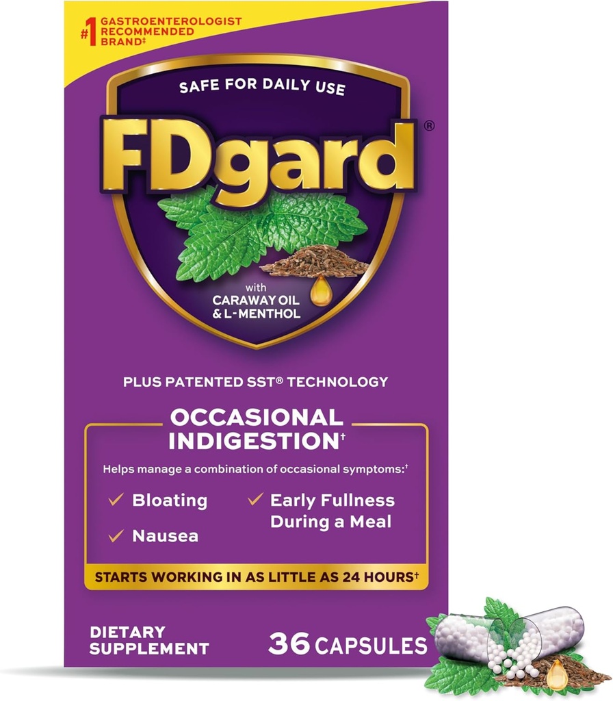 FDgard Gut Supplement Health Supplement, Indivalry, Nausea & Bloating, Upset Stomach, 36 Kapsul