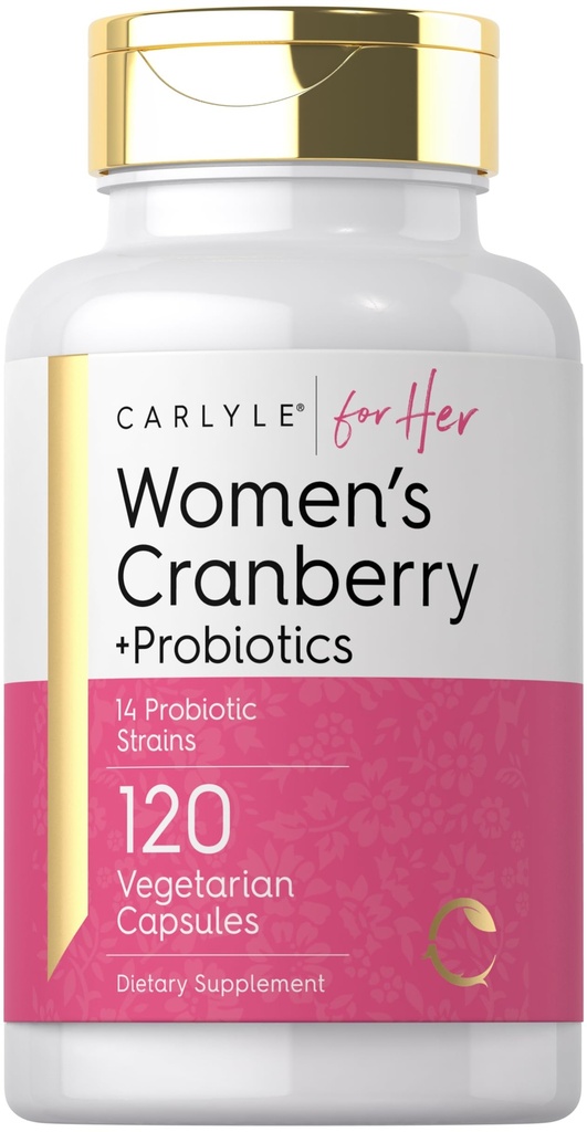 Carlyle Women 's Cranberry Plus Progories 124; 120 Capsules 124; dengan 14 Strains Probiotic 124; Vegetarian, Non-GMO, Gluten Free Suppplemen 124; untuk Her