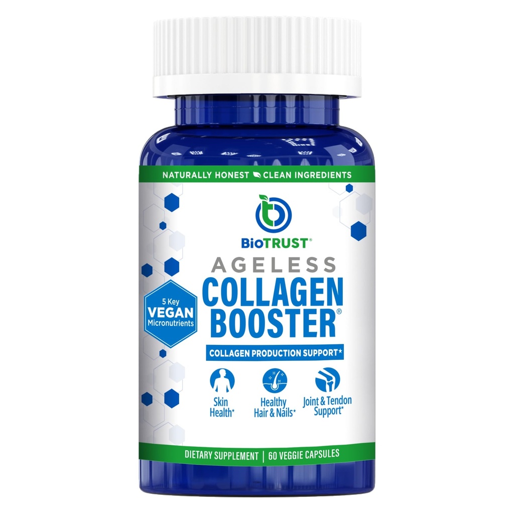 BioTrust Ageless Collagen Booster, Powerfully Duck Beauty from In, Vegan Collagen Builder for Glowing Skin, Beautiful Hair, Beautiful Nails, Heally Joints, 60 Capsules (30 Pelayan)