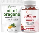 Micro Ingredices Oil of Oregano Softgeels 6000mg Per Serving & Multi Collagen Peptides Gummiles Bundle Bundle Bundle: 4X Kekuatan Carvacrol & Thymoquinon 124; Tipe I, II, III, X Protein