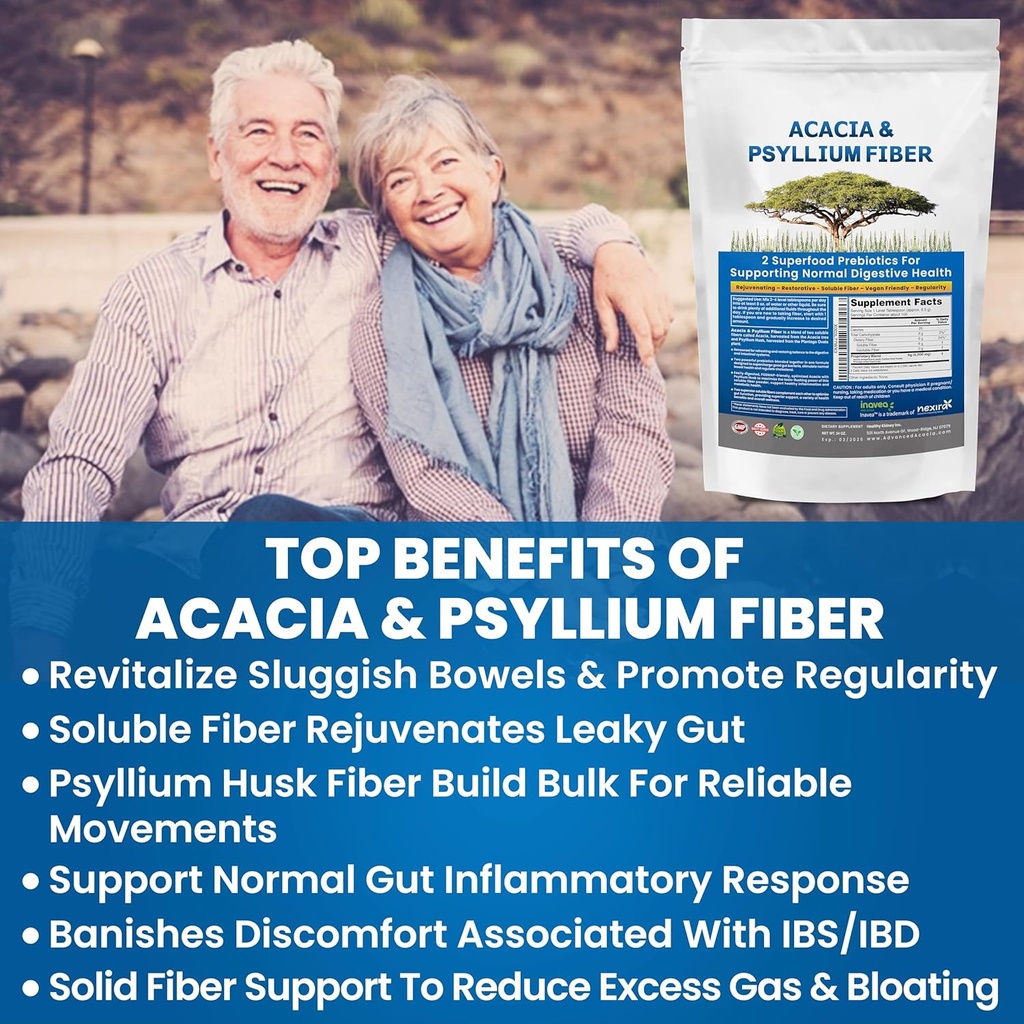 Ginjal Mengembalikan Acacia Organik & Psyllium Powder Fiber Husk - Prebiotic & Natural Suplement - Soluble Acakcia & Psyllium Husk Powder - 1.5 lbs (48oz), 2 Packs