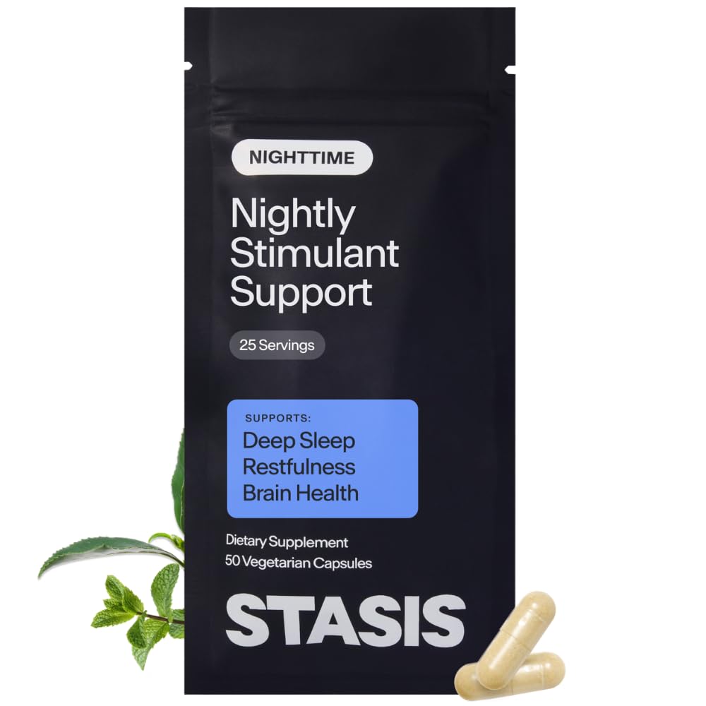 Stasis Nighttime - Calm and Sleep Capsules to Pair with Stimulant - Skullcap, Magnolia Bark, Magnesium for Sleep, and Astaxanthin Supplemen Relaksasi dan Dukungan Mood - 25