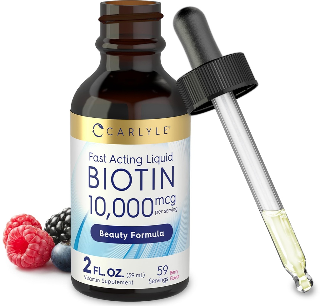 Carlyle Liquid Biotin 100000mcg 124; 2 oz 124; Kekuatan Ekstra Drops 124; Vegetarian, Non-GMO, Gluten Free Supplemen