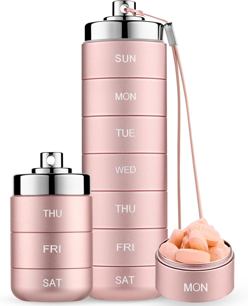Mossime Metal Travel Pill Organizer, Portable 7 Day Vitamin Organizer Stackable, Waterproof 1 Times A Day Pill Box, Large Pill Container, Daily Medicine Organizer for Vitamin, Fish Oil, Suplemen