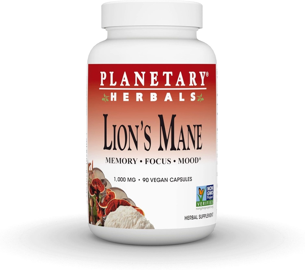 Planetary Herbals Lion 's Mane, for Memory, Focus, and Mood *, 1,000 mg - 90 Vegan Capsules