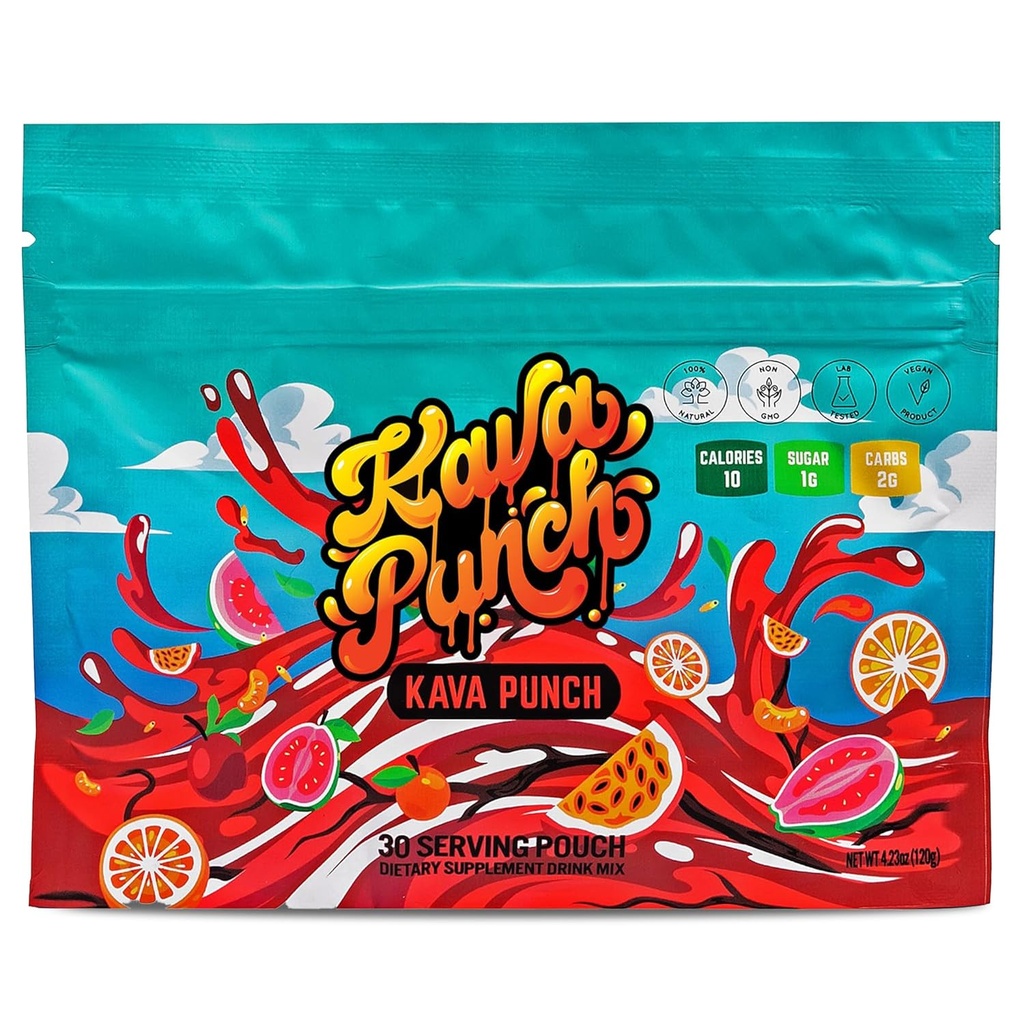 Kava Punch Relaxation Powder - 30 Serving Pouch dengan Premium Kava Extract 124; Daily Stress Relief Suplement Hobe, Low- Calorie, Healthy Drink 124; Alternatif Alkohol Beverage dengan Buzz