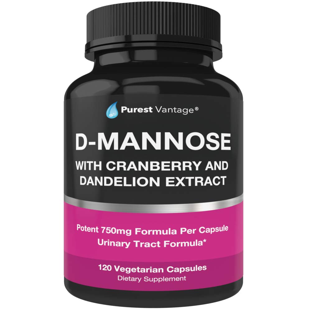 D Mannose Capsules dengan 600mg D-Mannose Powder Per Cap - dengan Ditambahkan Cranberry dan Dandelion Ektract untuk Bantuan di Bladder, Urinary Tract dan UTI Dukungan - 120 Veggie Caps