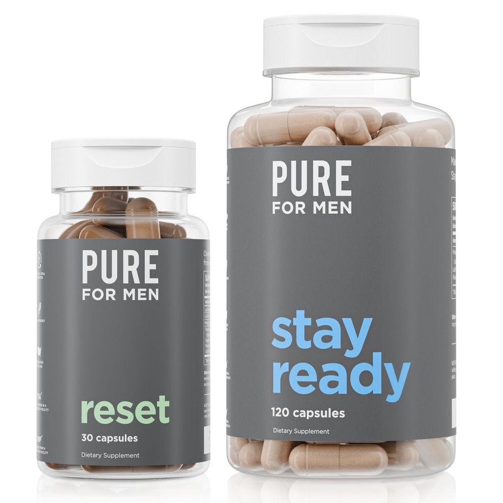 Murni untuk Men Original Vegan Cleantide Fiber Suplement, 120 Capsules & Reset Detox Suplemen, 30 Kapsul