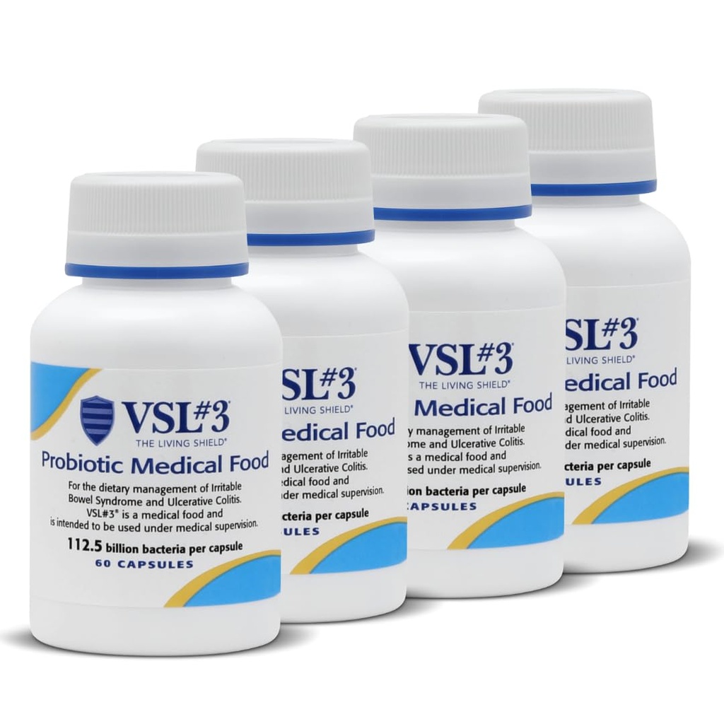 VSL # 3 ® Progities for Digetical Health, IBS & UC Sympitics - 112.5B CFUs, High- Potency, Multi- Strain, Live, Refriated Probiotic, Medical Food for Gut Health Support in Men & Women, 240 Capsules