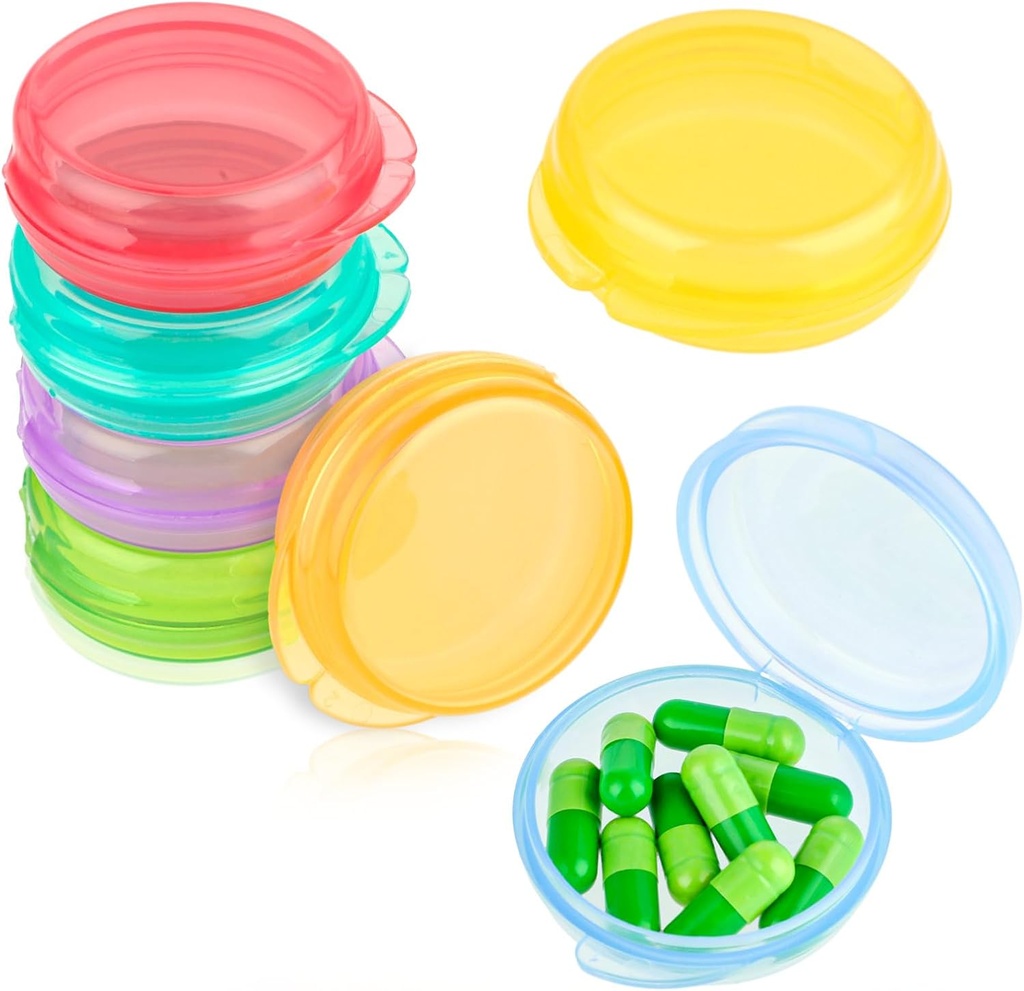 Amabro Small Pill Organizer Box, 7 PCS Travel Pill Cases Portable Pill Container Daily Mini Pill Case Holder for Pocket Purse Briefcase Pills Medicine Cod Liver Oil Storage Box Earplug