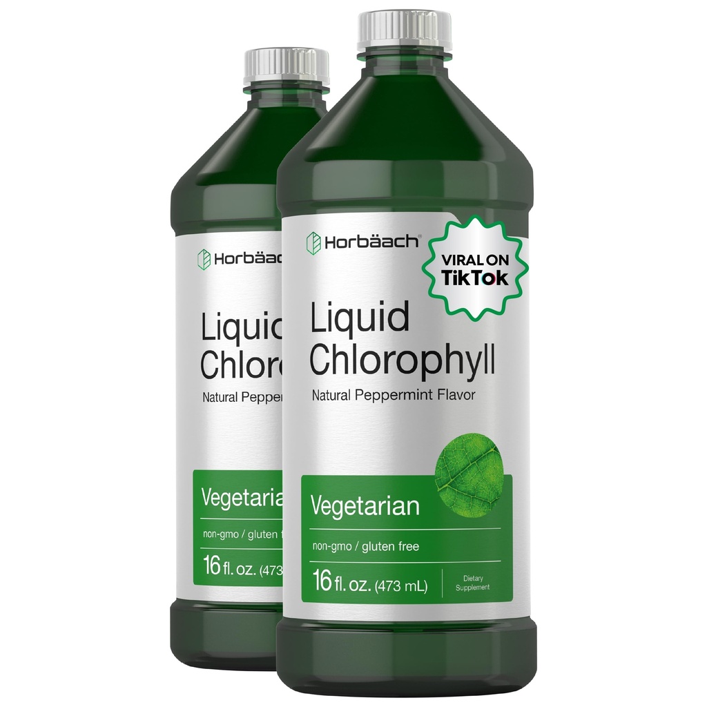 Horbäach Chlorophyll Liquid Drops 124; 100mg 124; 32 oz (2 x 16 oz Bottles) Alami Peppermint Flavor 124; Vegetarian, Non- GMO, Gluten Free Supplemen