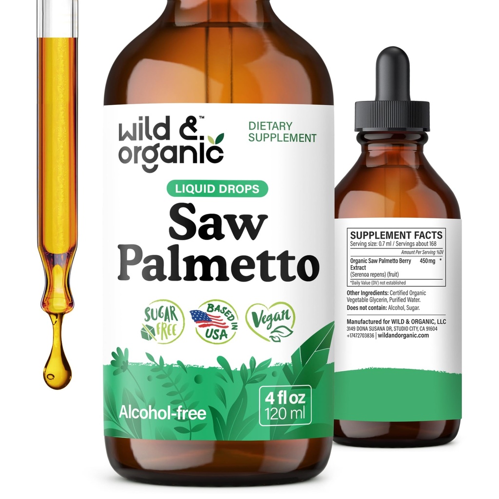 Wild & Organic Saw Palmetto Tackle - Saw Palmetto Extract Suplement for Men & Women - Liquid Powder based Drops - Serenoa Repento Berries - Vegan, Sugar & Alcohol- Free - 4 fl oz