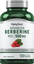Piping Rock Berberine HCL Suplemen 1124; 500mg 124; 120 Capsules 12.4; Barberry Extract 126; Non-GMO, Gluten Free