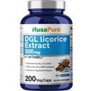 NusaPure DGL Licorice Ekstrak 500 mg 200 Veggie Capsules (Vegan, Non-GMO)