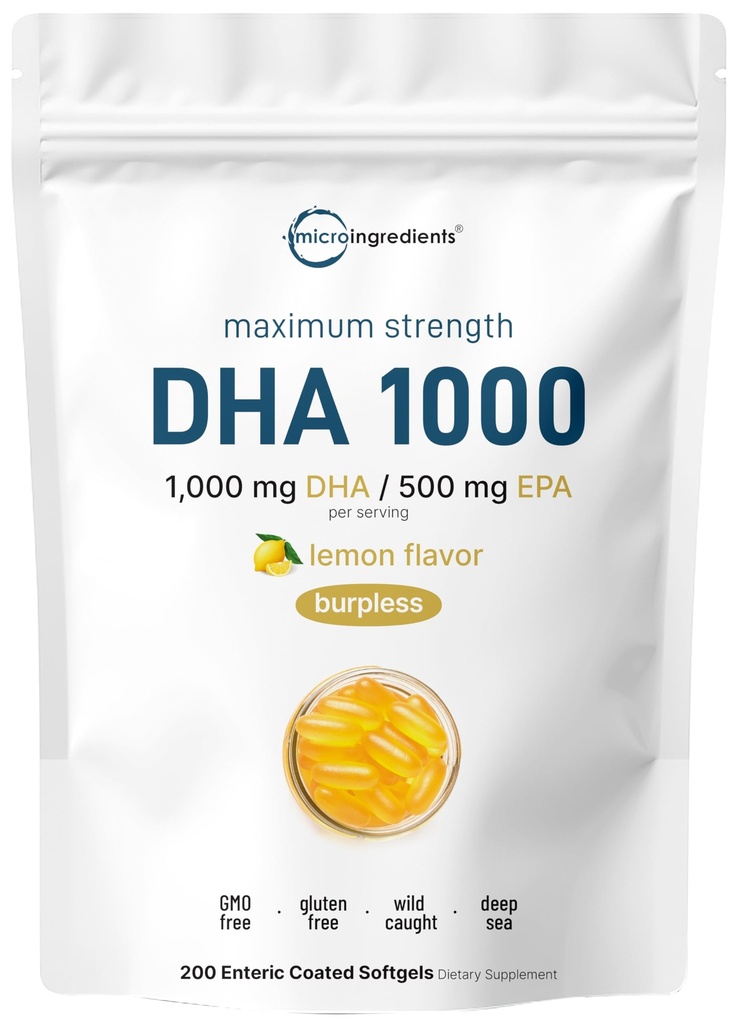 Omega 3 Minyak Ikan DHA Suplemen 1000mg dengan EPA 500mg, 200 Softgels - Lemon Flavored, Burpless (Mineic Coated); Deep Sea Fresh Fish, Wild Caught from Norwegia Waters 124; Mercury Free