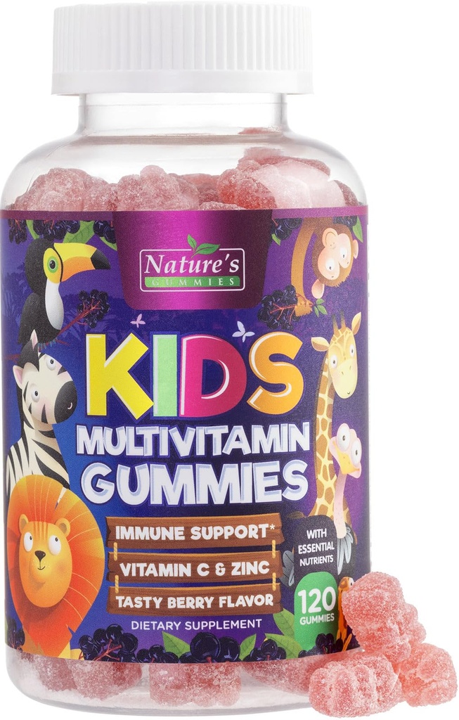 Multivitamin untuk Anak-Anak Harian Lengkap Musik Multi Vitamin Guew dengan Vitamin D, B Vitamin, Zinc & More - Energy, Memory Focus & Immune Health - Natural Berry Flavor - 120 Gummies