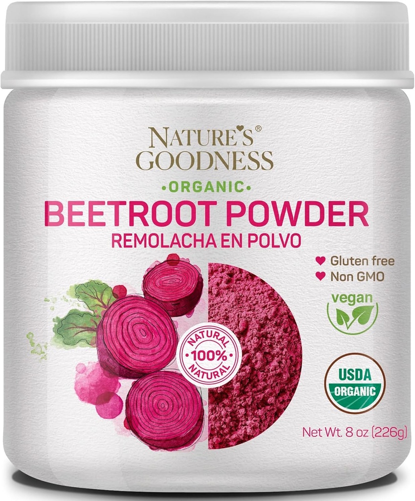 Nature 's Good Beet Root Powder - 56 Servis (8oz) - Nitric Oxide Booster for Energy, Stamina, Heart Health, and Athletic Performance