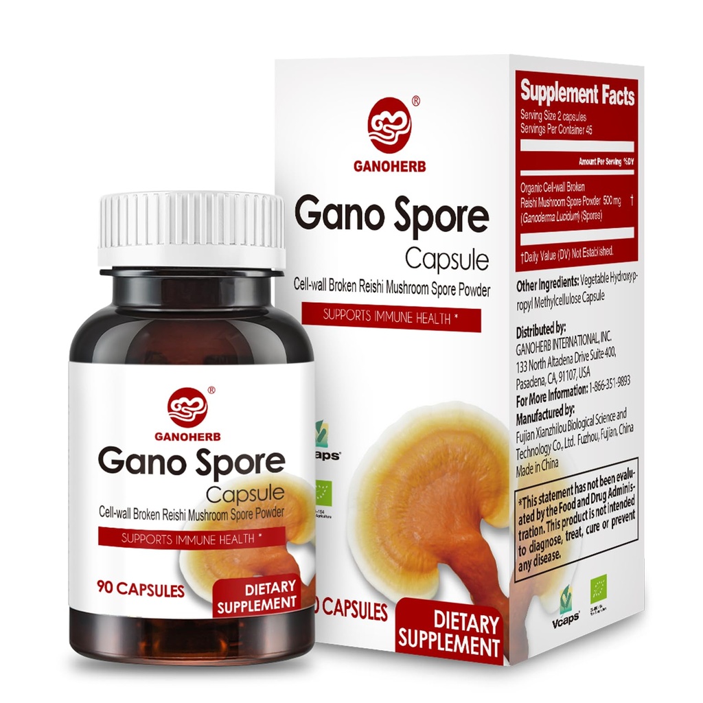 Reistani Reishi Mushroom Capsules dengan 100% Ganoderma Lucidum Reishi Spore untuk Boost Immune System, Vegan, All Natural, Non-GMO & Gluten Free, 60 Vevgie Capsules