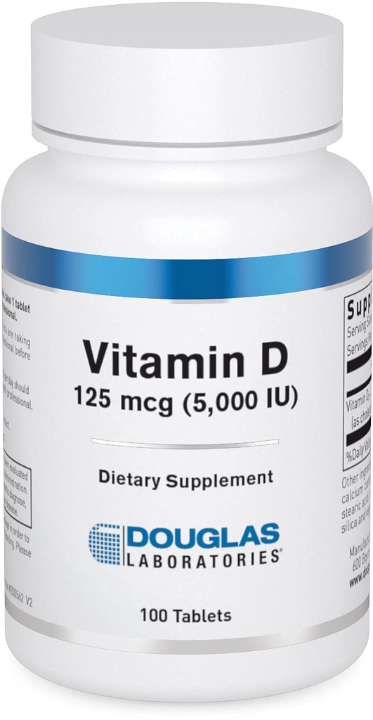 Douglas Laboratorium Vitamin D (5.000 I.U.) Ai124; Vitamin D3 Suplemen untuk mendukung Kesehatan Ammune, Tingkat Kalsium, dan Tulang * 124; 100 Tablet